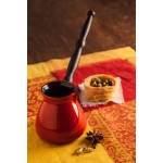 Keramikas kafijas turka katliņš turku kafijai cezva ibrik kafijas kanniņa "Inove" ar noņemamu koka rokturis, tilpums 300 ml, sarkanā krāsa 